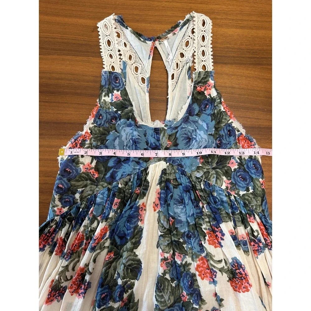 Free People Little Teacup Dress Small Blue Floral Crochet Cottage Shabby Chic